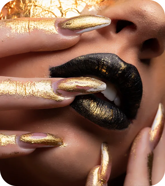 mgm nails lash beauty fashion model golden makeup